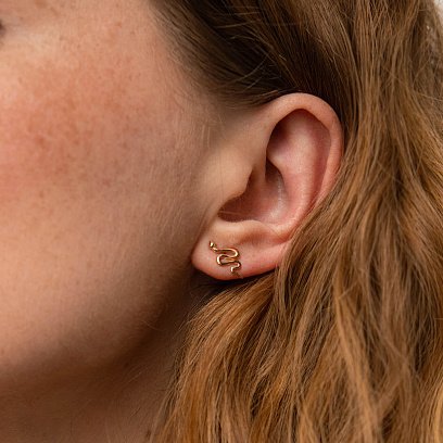 Сережки - пусети "Змії" у червоному золоті с07880 №2