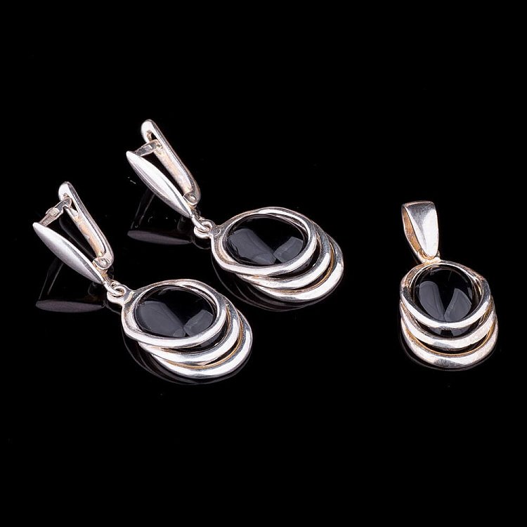 Сережки (обсидіан) 12608 від ювелірного магазину Онікс - 3