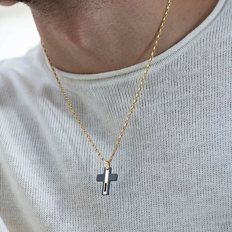 Хрест із жовтого золота (циркон, фіаніти) 603-00006/1 від ювелірного магазину Онікс - 1