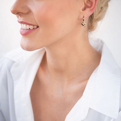 Золотые серьги-кольца Клевера (черные фианиты) с06706ч №2