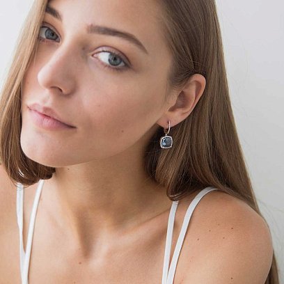 Золотые серьги с голубым топазом и бриллиантами C01111E №4