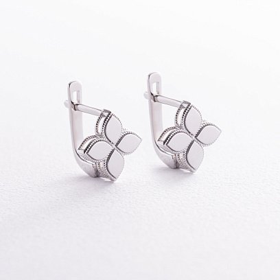 Серьги "Клевер" в белом золоте с08455