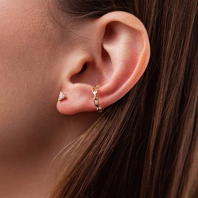 Сережки - каффа "Ланцюжок" у жовтому золоті с08208 №4