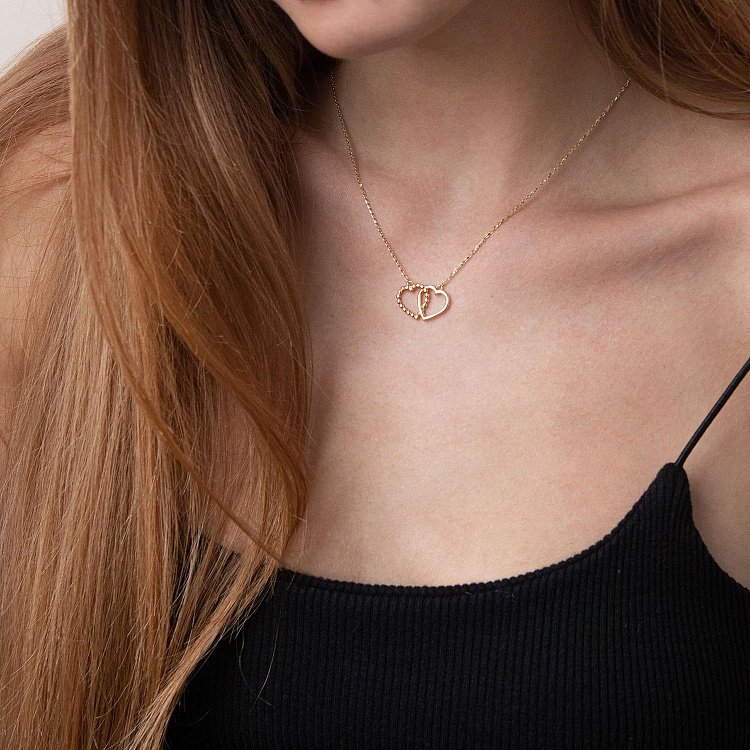 Кольє "Закохані серця" в жовтому золоті кол01988 від ювелірного магазину Онікс - 2