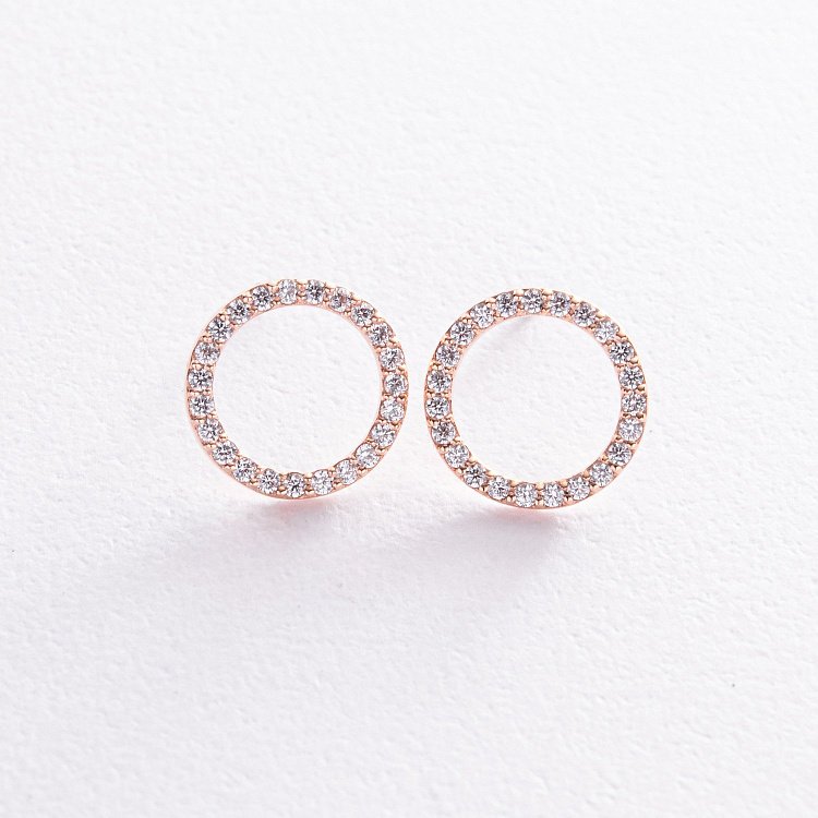 Сережки - пусети "Кругообіг" з фіанітами 1.2 см (червоне золото) с08398 від ювелірного магазину Онікс