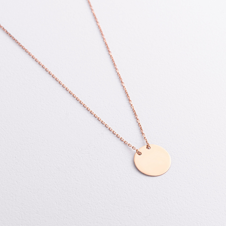 Колье "Монетка" в красном золоте (возможна гравировка) кол02611 от ювелирного магазина Оникс - 1