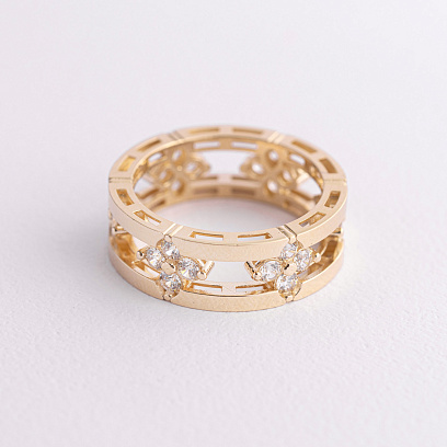 Каблучка "Конюшина" в жовтому золоті (фіаніти) к08384 №2