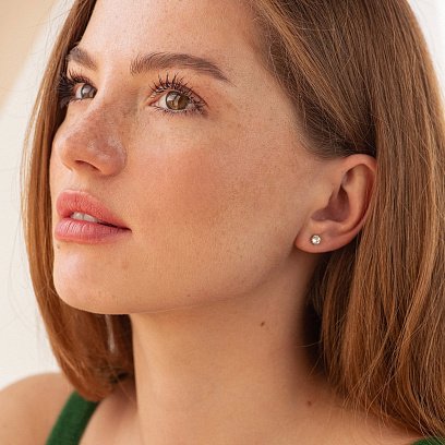 Серебряные серьги - пусеты с сердечками (фианиты) 122875 №2