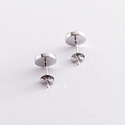 Золоті сережки-пусети "Сяйво" (синт. опал) 8 мм с07435 №3