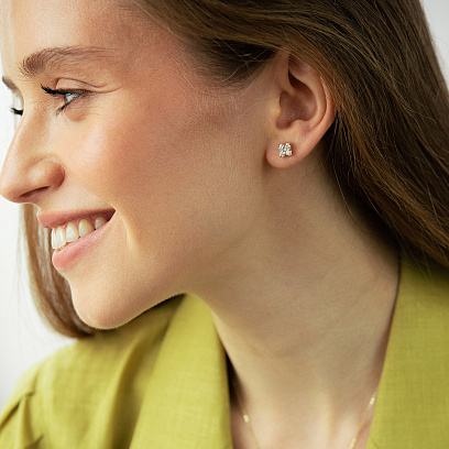 Серьги - пусеты "Fleur" в желтом золоте (бриллианты) сб0690cha №4