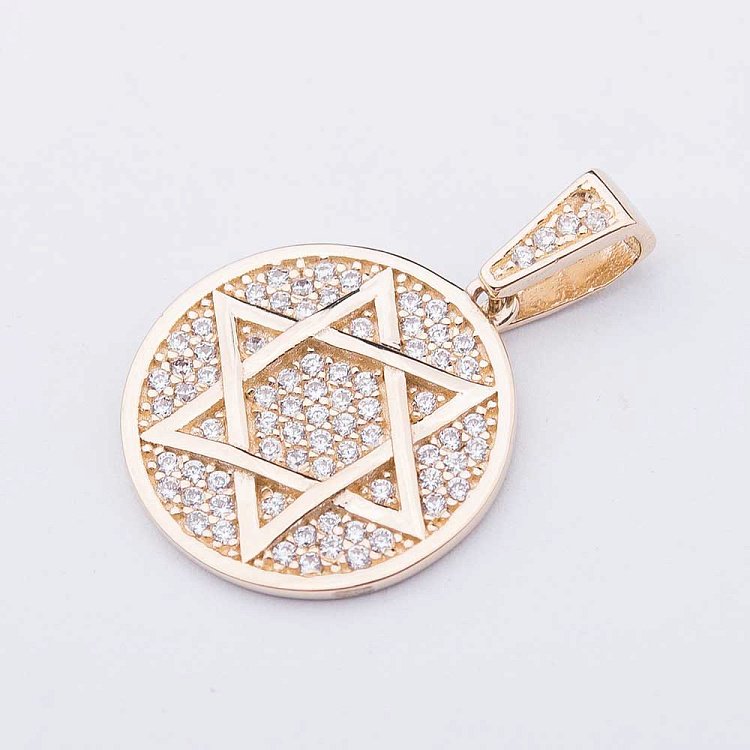 Золотая подвеска "Звезда Давида" с фианитами п02423 от ювелирного магазина Оникс - 1