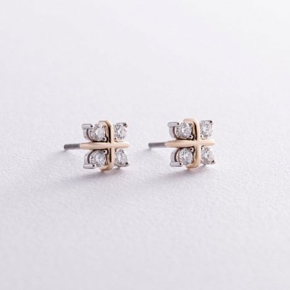 Золотые серьги - пусеты "Клевер" с бриллиантами 334841121 №3