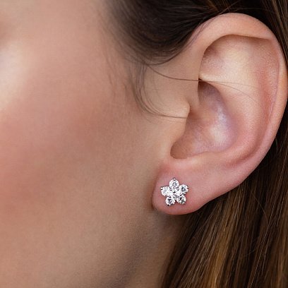 Срібні сережки - пусети "Квіточки" з фіанітами 121482 №3