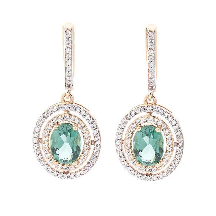 Золоті сережки з празіолітом і фіанітами с04188 від ювелірного магазину Онікс