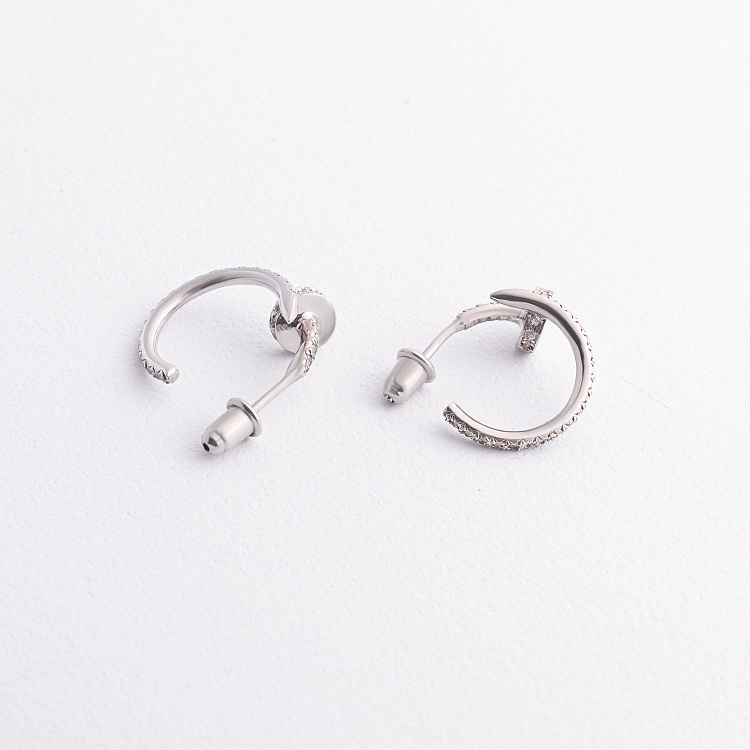 Серебряные серьги - пусеты "Гвоздь" с фианитами 1332с от ювелирного магазина Оникс - 2