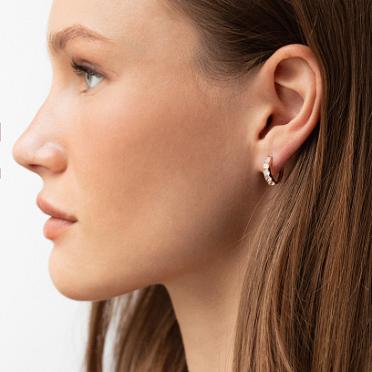 Сережки - кільця "Tracy" з фіанітами (червоне золото) с09096 №5