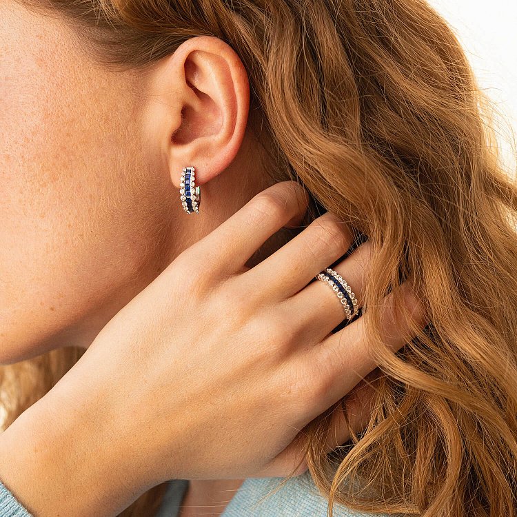 Золотые серьги с бриллиантами и сапфирами сб0400mi от ювелирного магазина Оникс - 5