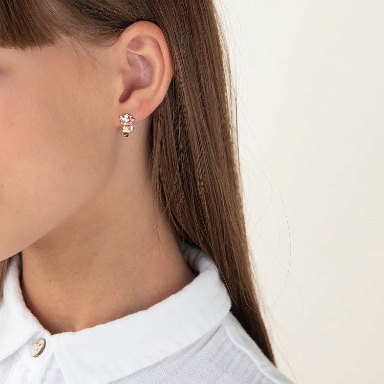 Детские золотые серьги "Котята" (фиолетовые фианиты) с07549 от ювелирного магазина Оникс - 1