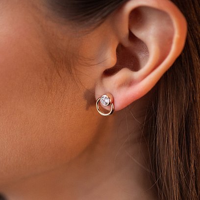 Серьги - пусеты "Эйприл" с фианитами (желтое золото) с08224 №2