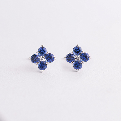 Золоті сережки - пусети (діаманти, сапфіри) сб0622lg