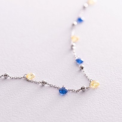 Золотое колье "Независимая" с шариками (синие и желтые фианиты) кол02337 №3