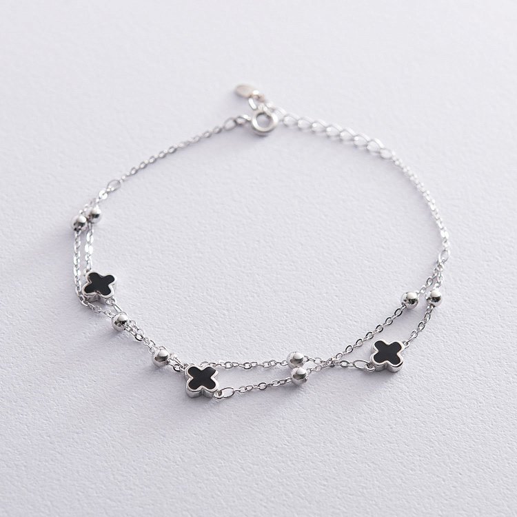 Срібний браслет "Конюшина" (емаль) 141513 від ювелірного магазину Онікс