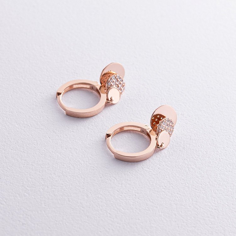 Золотые серьги с монетками (фианиты) с07345 от ювелирного магазина Оникс - 2