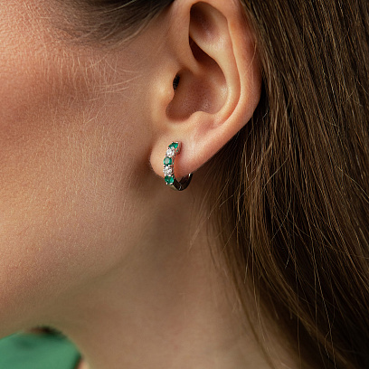 Сережки - кільця в білому золоті (діаманти, смарагди) сб0729ri №5