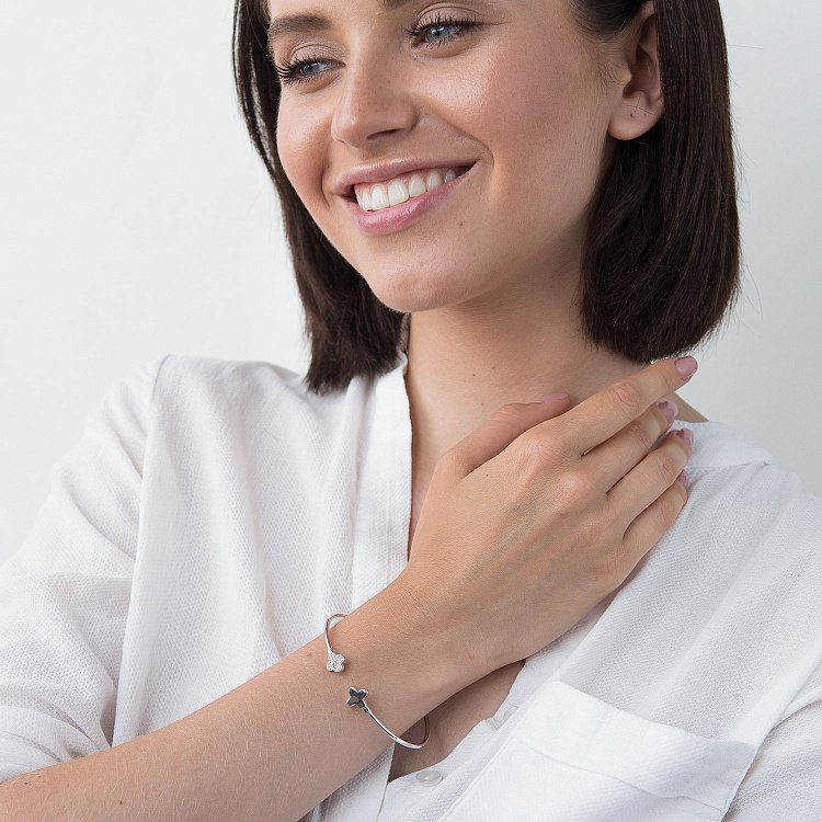 Золотий браслет "Конюшина" (фіаніт) б04133 від ювелірного магазину Онікс - 5