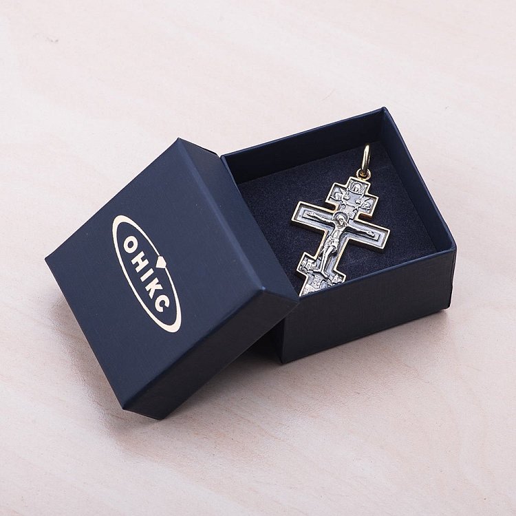 Срібний православний хрест "Розп'яття", молитва "Спаси і збережи" (чорніння) 131462 від ювелірного магазину Онікс - 4