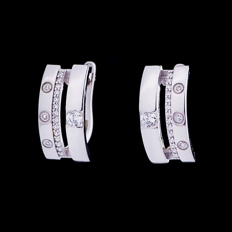 Золотые серьги (фианиты) с04536 от ювелирного магазина Оникс - 1