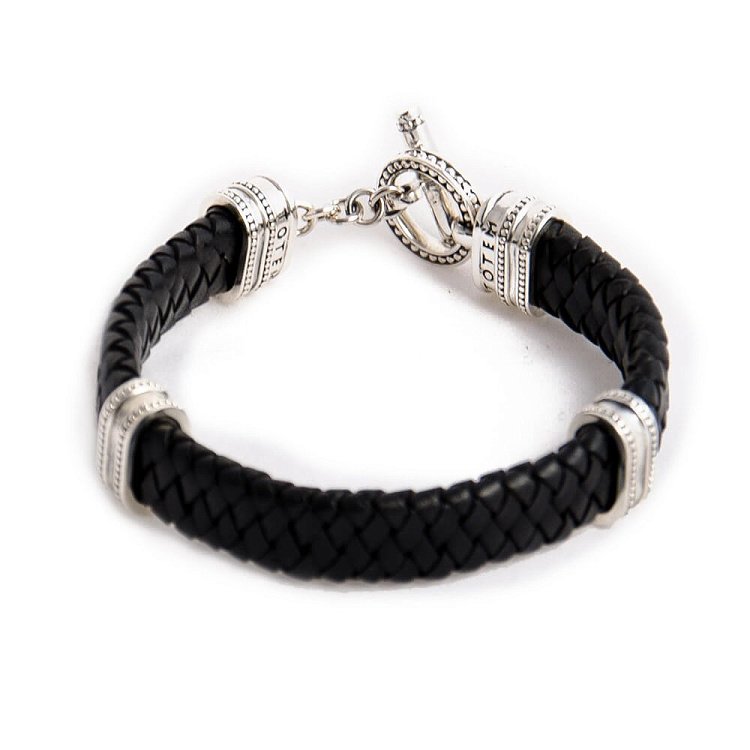 Шкіряний браслет тогла (Toggle Oval) з срібними вставками t30 від ювелірного магазину Онікс - 3