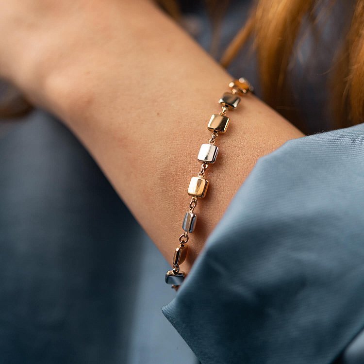 Золотой браслет "Квадратики" б05278 от ювелирного магазина Оникс - 1