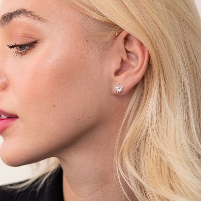 Срібні сережки - пусети з фіанітами 121987 №2