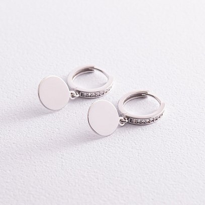 Сережки "Монетки" ﻿з білого золота (фіаніти) с08010 №3