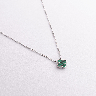 Срібне кольє "Конюшина" з малахітом 181361