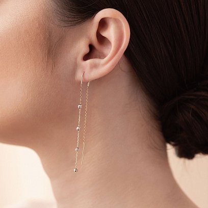 Золотые висячие серьги с шариками (протяжки) с06335 №7