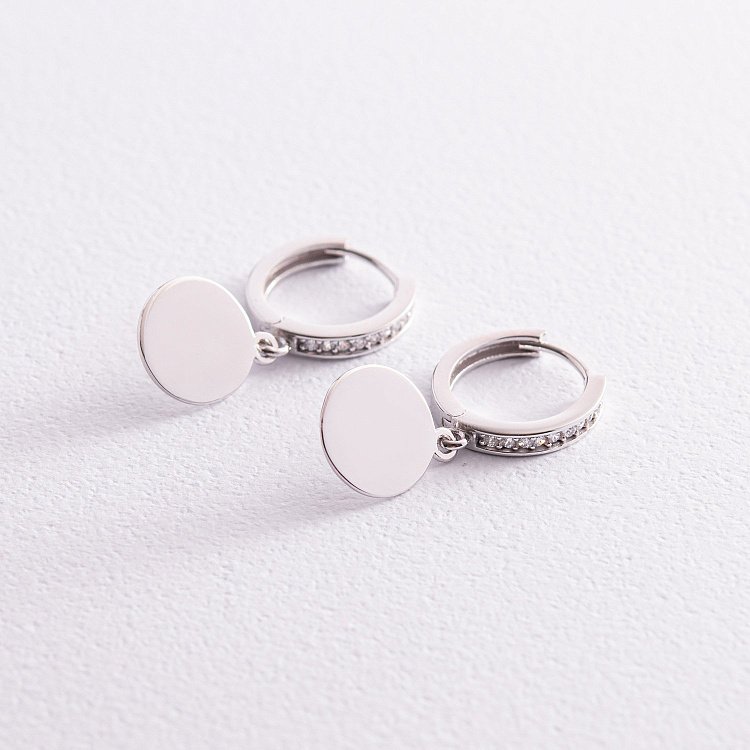 Сережки "Монетки" ﻿з білого золота (фіаніти) с08010 від ювелірного магазину Онікс - 2