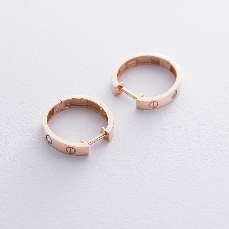 Золотые серьги - кольца с фианитами с06243 от ювелирного магазина Оникс - 2