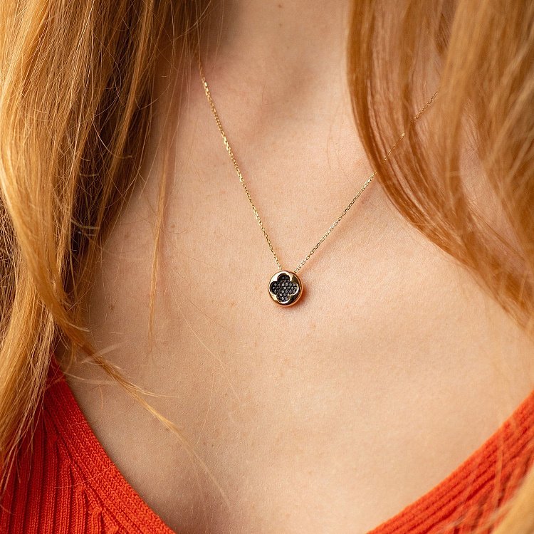 Золотое колье "Клевер" с черными бриллиантами 741171622 от ювелирного магазина Оникс - 3