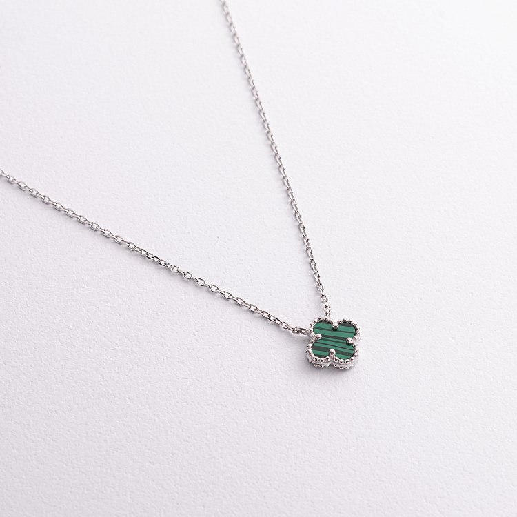 Срібне кольє "Конюшина" з малахітом 181361 від ювелірного магазину Онікс