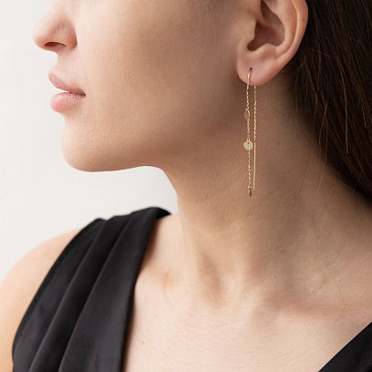 Золотые серьги-протяжки "Монетки" с06771 №2