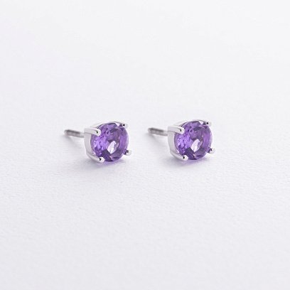 Серебряные серьги - пусеты с аметистом 2527/1p-AMET