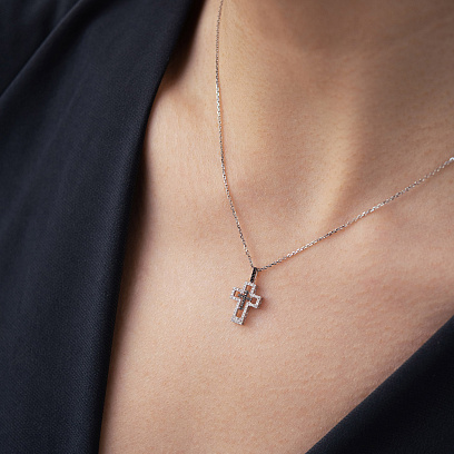 Золотий хрестик з білими та чорними діамантами пб0397ca №4