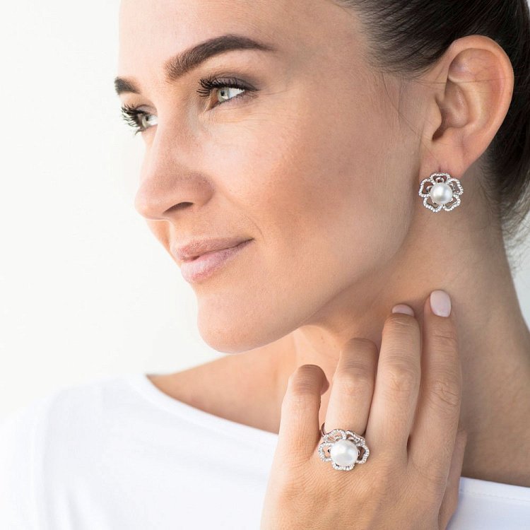 Серебряные серьги "Цветочки" (культ. пресн. жемчуг, фианиты) 121755 - 3 Серебряные серьги "Цветочки" (культ. пресн. жемчуг, фианиты) 121755 от ювелирного магазина Оникс - 3