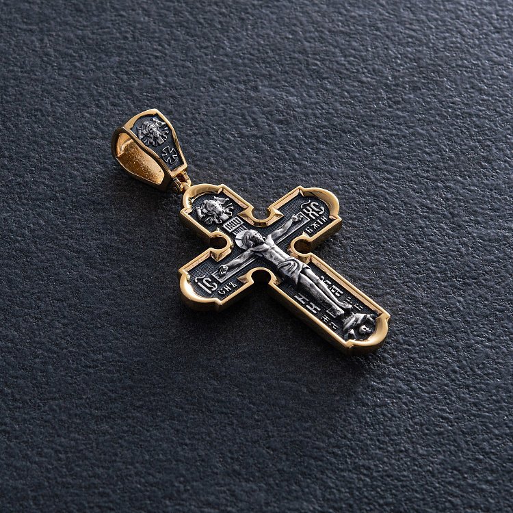 Православный серебряный крест "Распятие Христово. Спас Нерукотворный. Икона Божией Матери знамение. Святитель Николай" 133095 от ювелирного магазина Оникс - 2