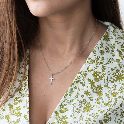 Кольє "Хрестик" в сріблі з фіанітами 18833 №2