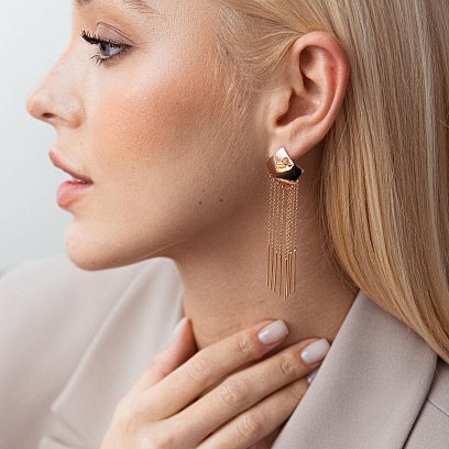 Золоті висячі сережки "Ромби" 480074 №2