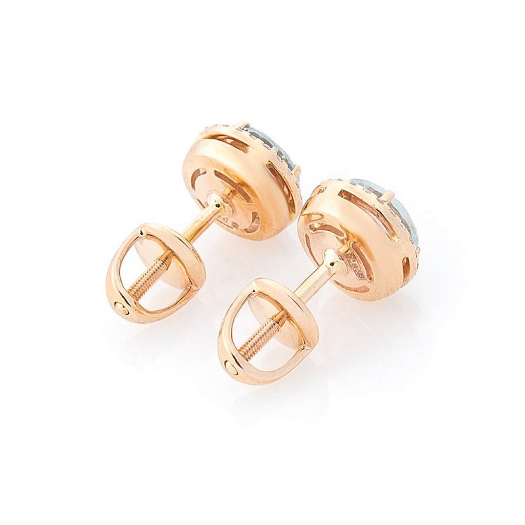 Золотые серьги-гвоздики с голубым топазом и фианитами 14048668 от ювелирного магазина Оникс - 1