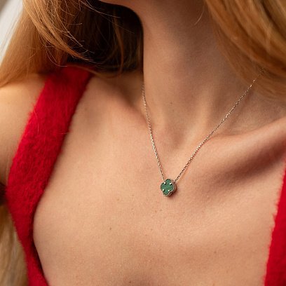 Срібне кольє "Конюшина" з малахітом 18186 №7